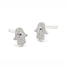 Hamsa Stud Earrings - Silver and CZ