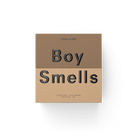 Cardboard packaging with 'Boy Smells' text on a white background