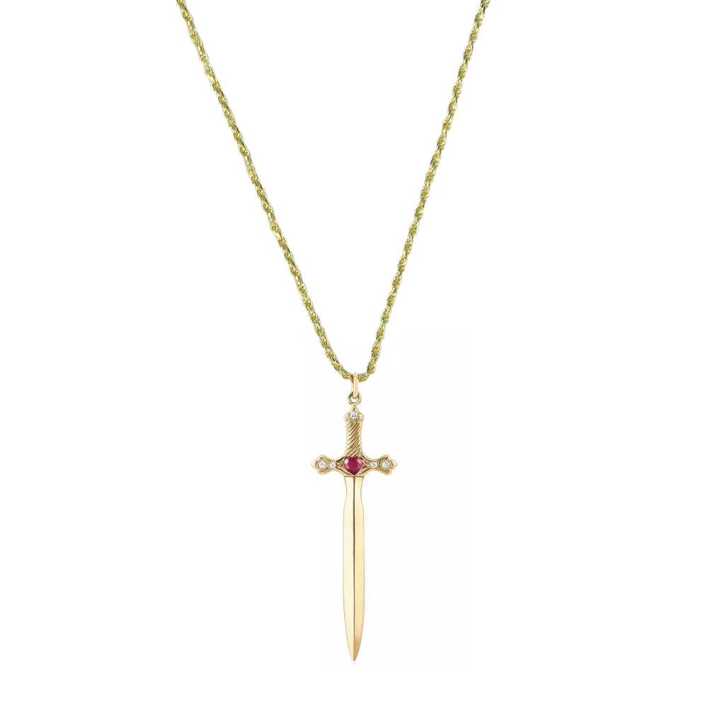 Spitfire Girl Heart and Dagger Necklace with Red Stone