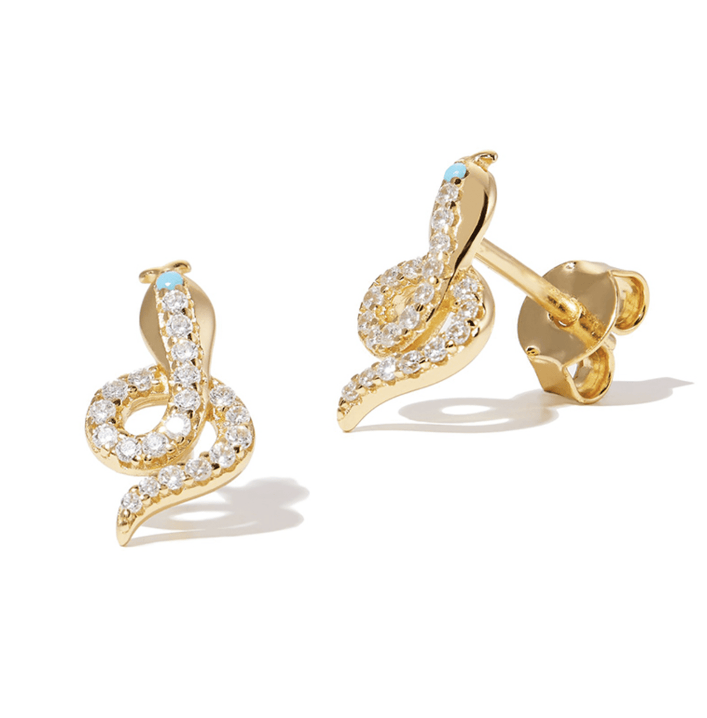 Slow Seduction Snake Earrings Gold Vermeil with Cubic Zirconia