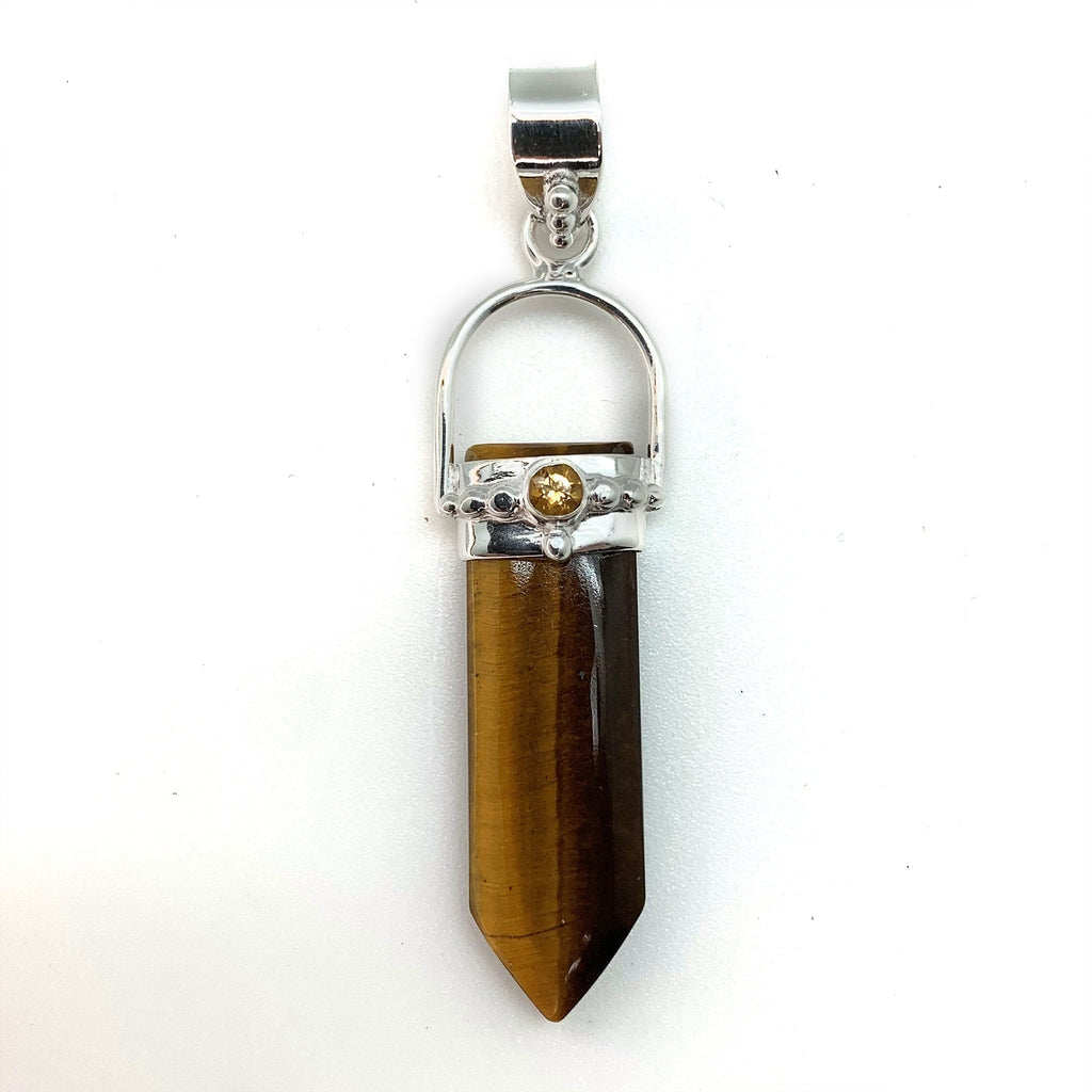 Tiger Eye and Citrine Sterling Silver Pendant