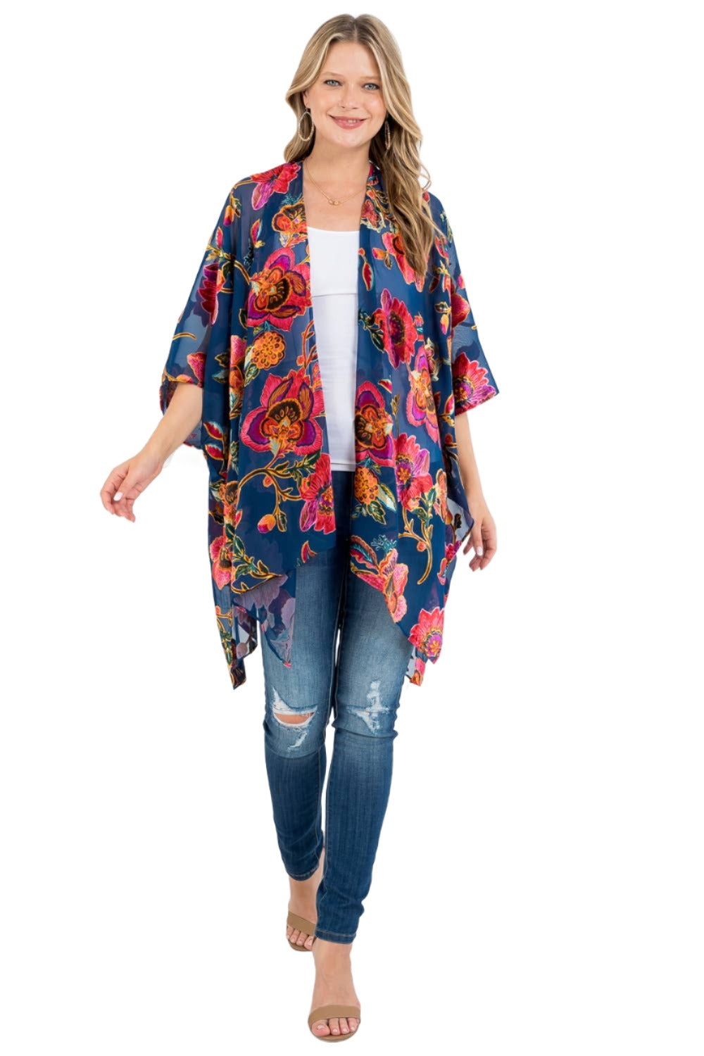 Vintgae Floral Burnout Velve Kimono