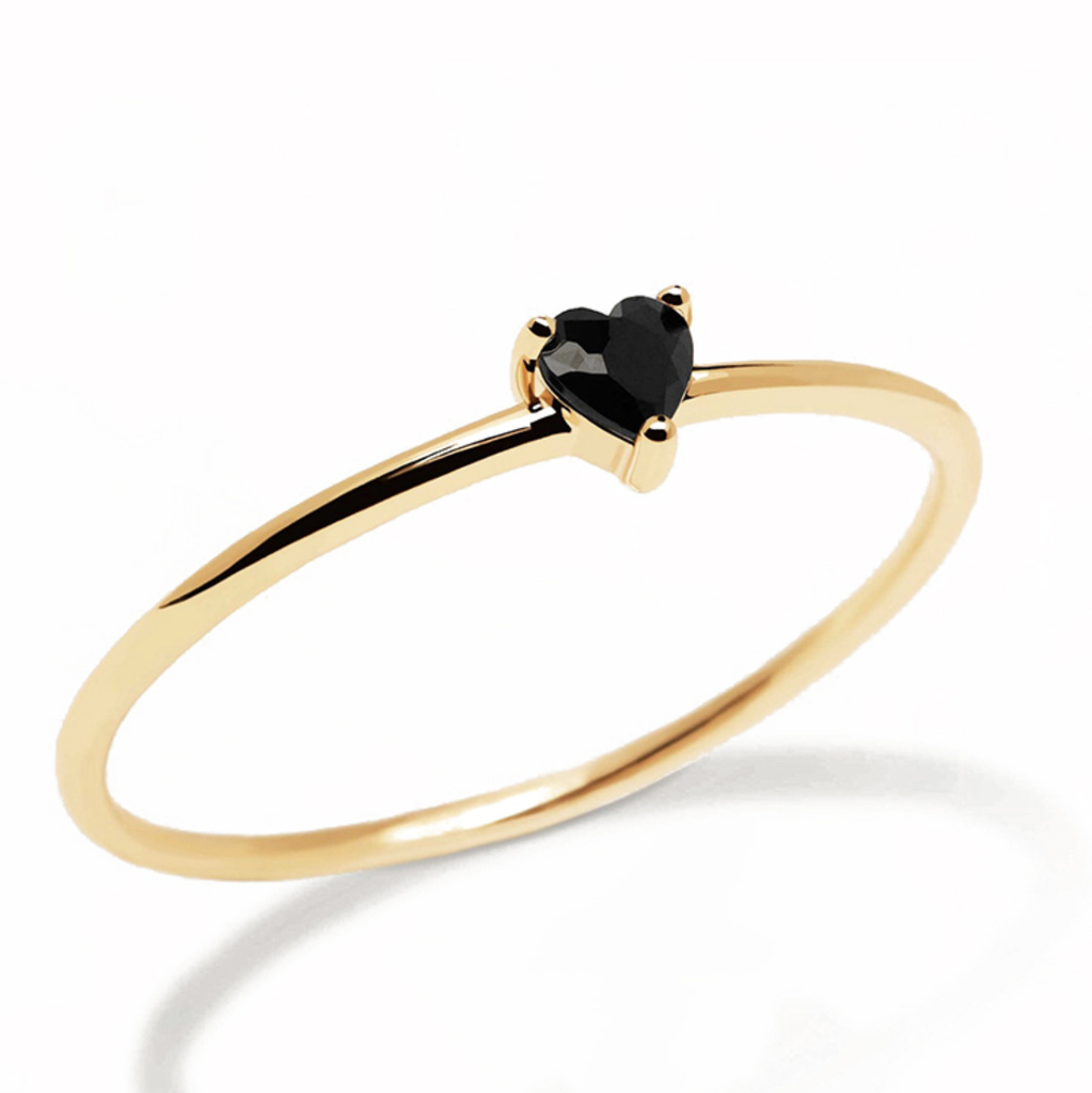 Black Raven Tiny Heart Ring in Gold Vermeil