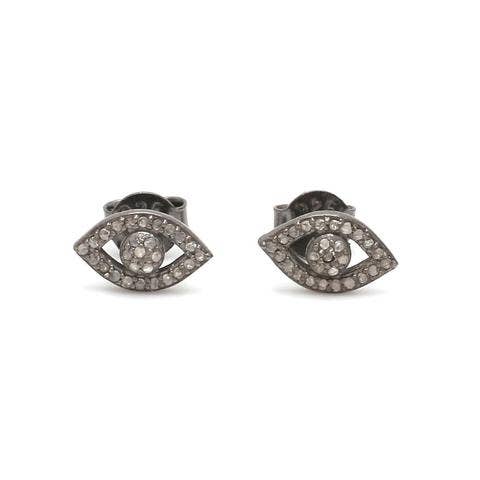 Pave Diamond Evil Eye Stud Earrings in Silver