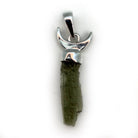 Rough Moldavite Sterling Silver Moon Pendant