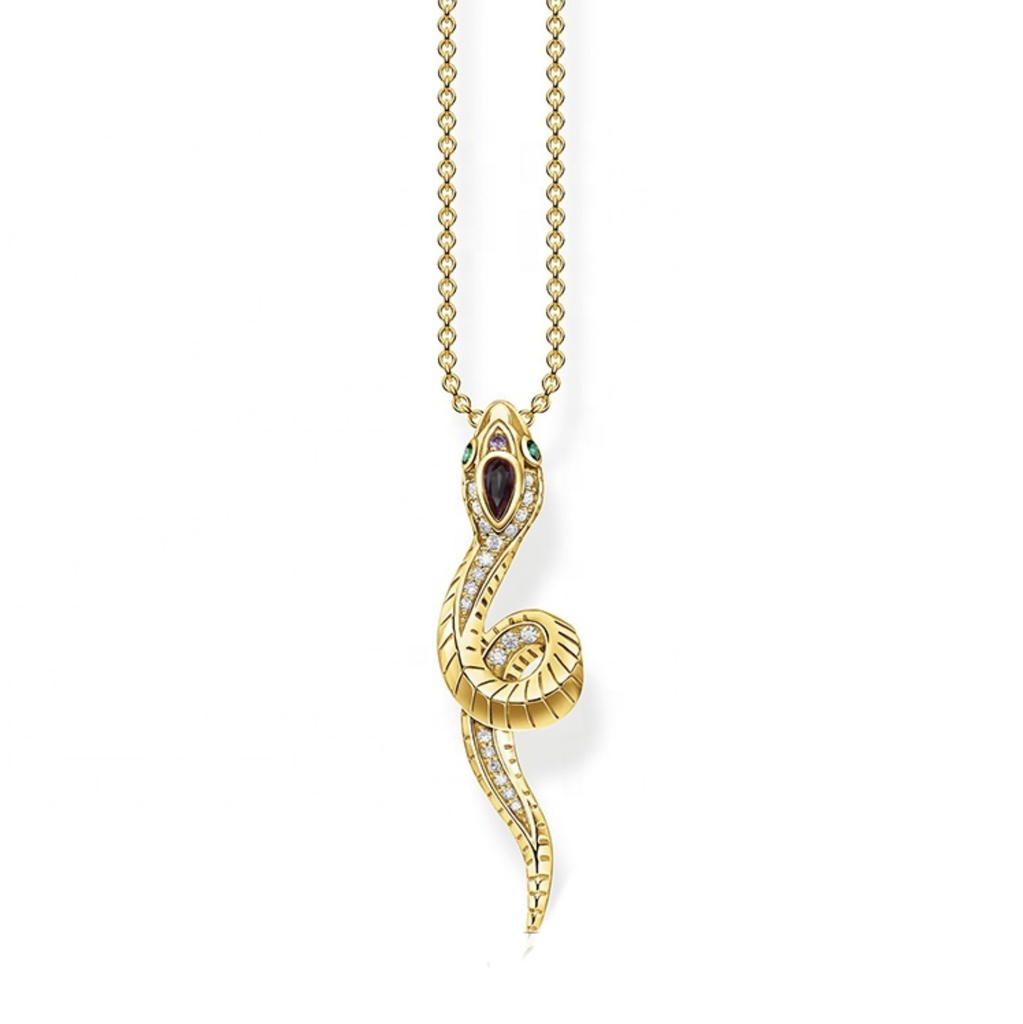 18K Gold Plate Snake Necklace with Cubic Zirconia Accents on Gold Plated Chain