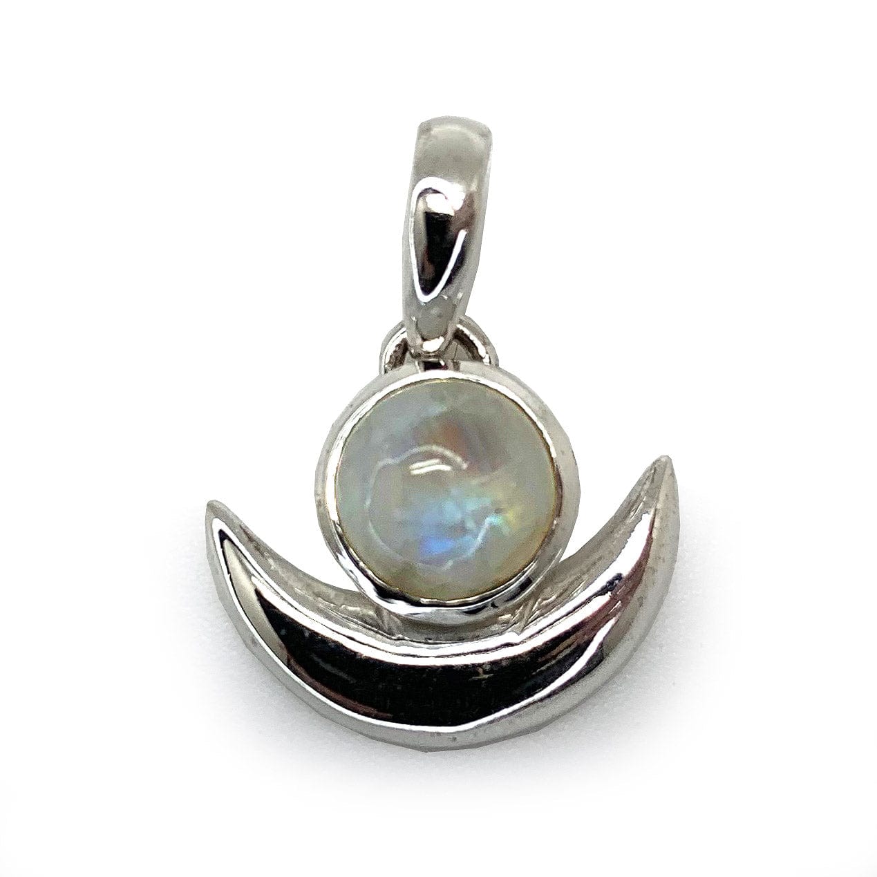 Rainbow Moonstone Crescent Pendant for Intuition and Creativity