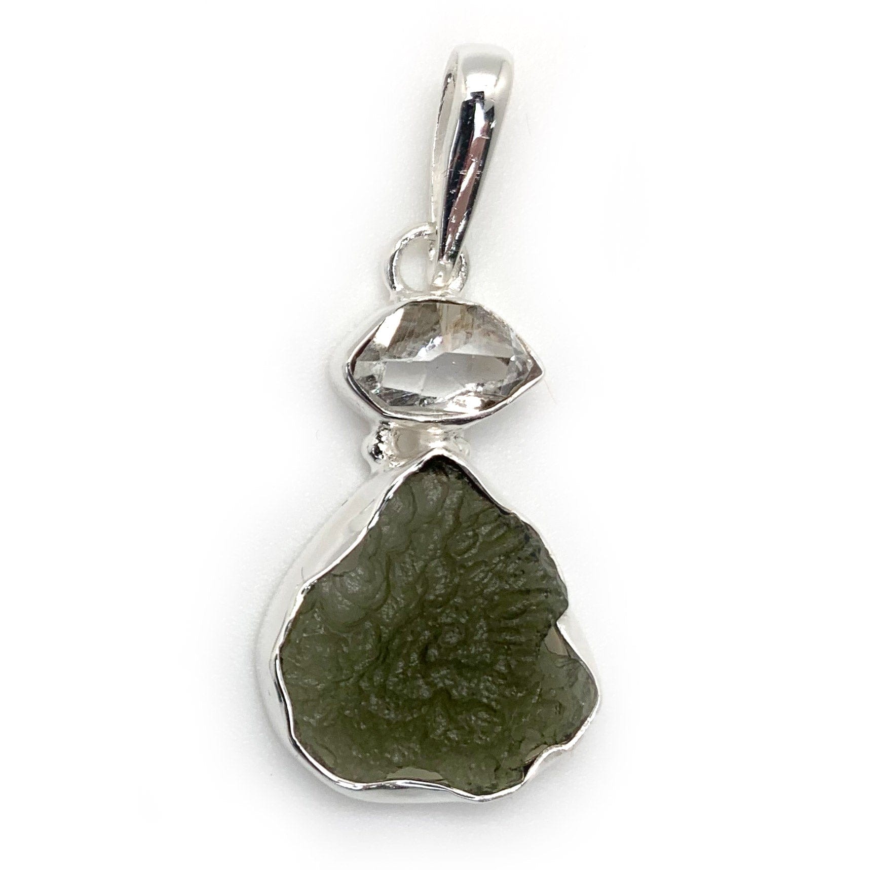 Moldavite and Herkimer Diamond Pendant