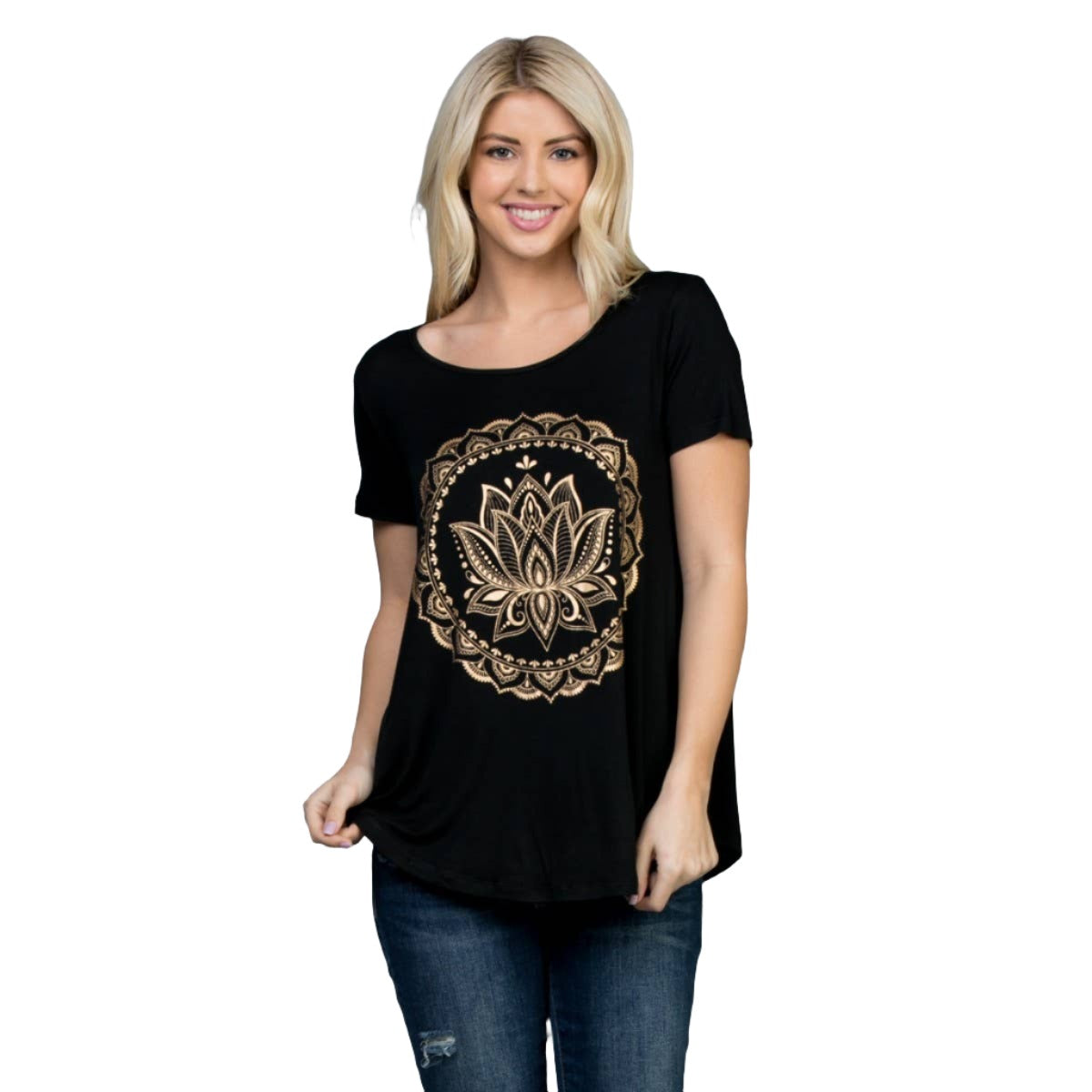 Sacred Lotus Graphic Tee with Short Cap Sleeves