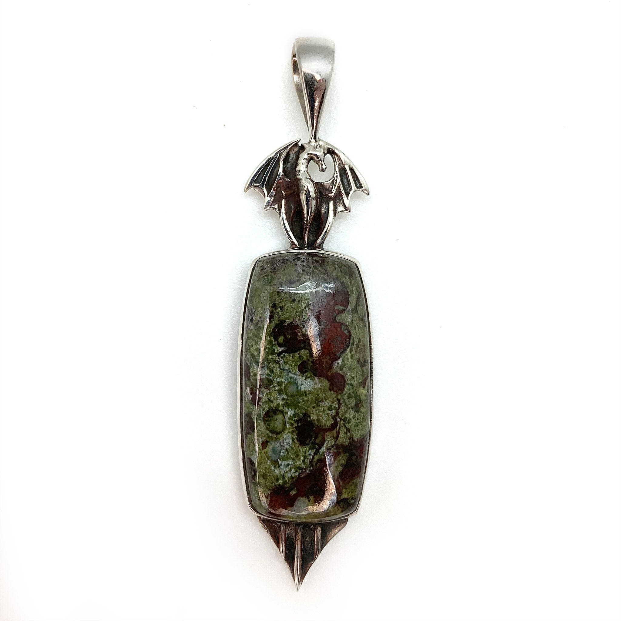 Bloodstone Dragon Sterling Silver Pendant