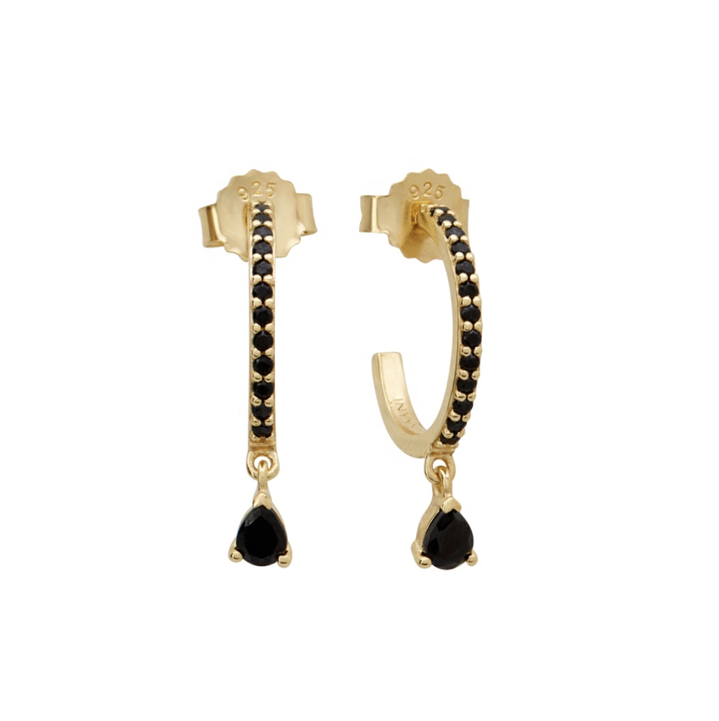 Chelsea Black Dangel Gold Hoop Earrings