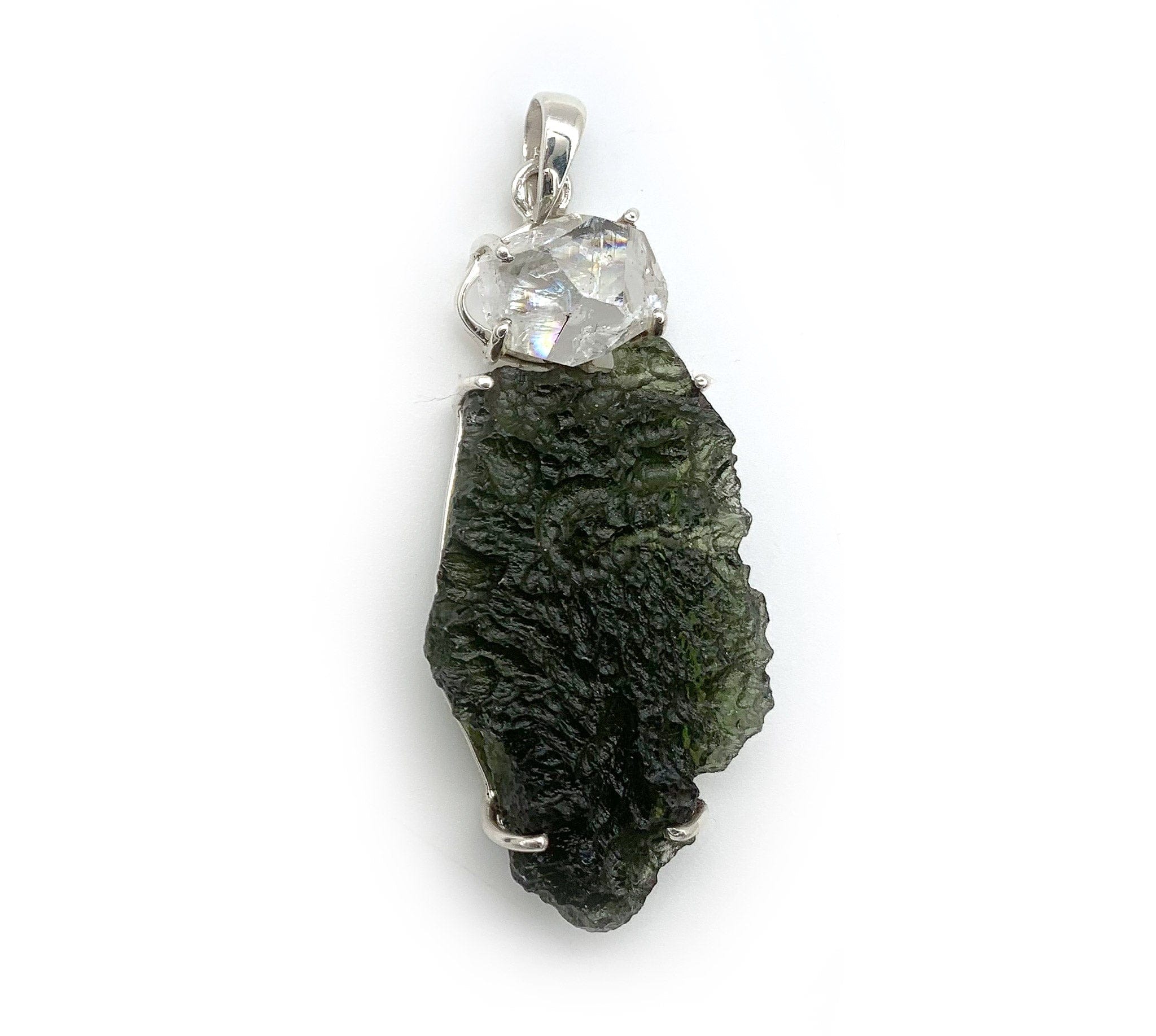 Moldavite and Herkimer Diamond Sterling Silver Pendant