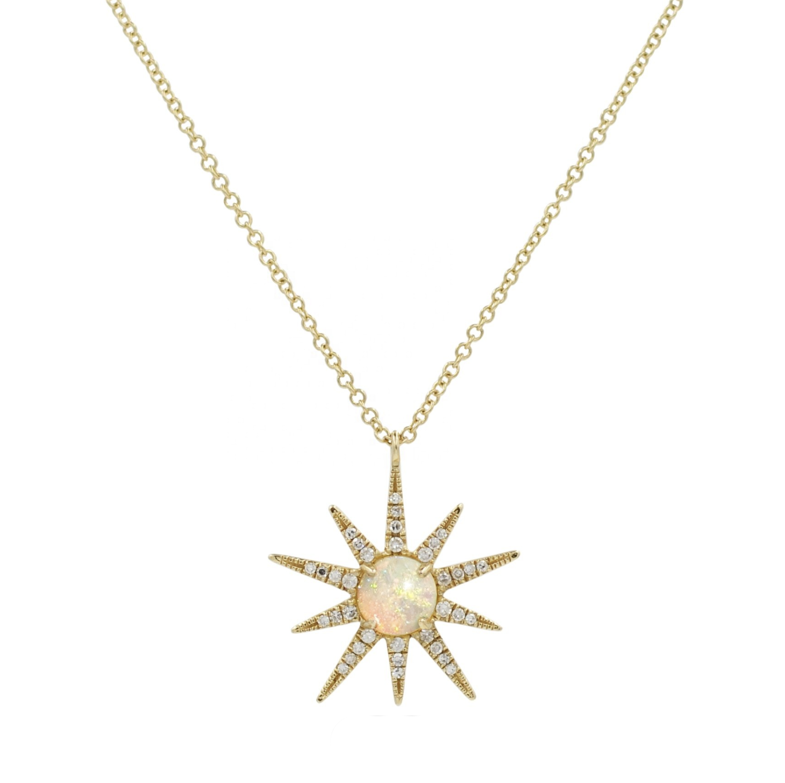 18K Gold Plate over Sterling Silver necklace with Cubic Zirconia gold Star with Opal in the Center