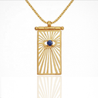 Starmaker Saphire Eye Gold Necklace with Golden Rays Surroundng the Eye On Gold Chain