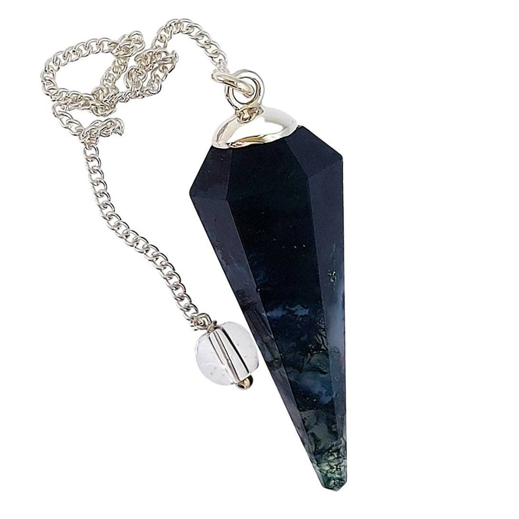 Crystal Earth Sterling - Pendulum - Natural Faceted Mossagate