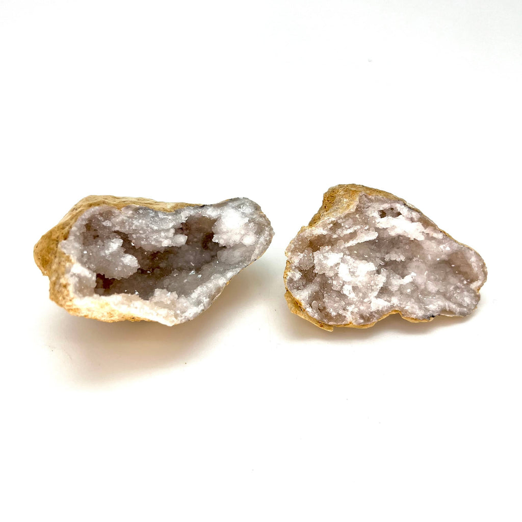 Natural Sugar Quartz Crystal Geode Pair