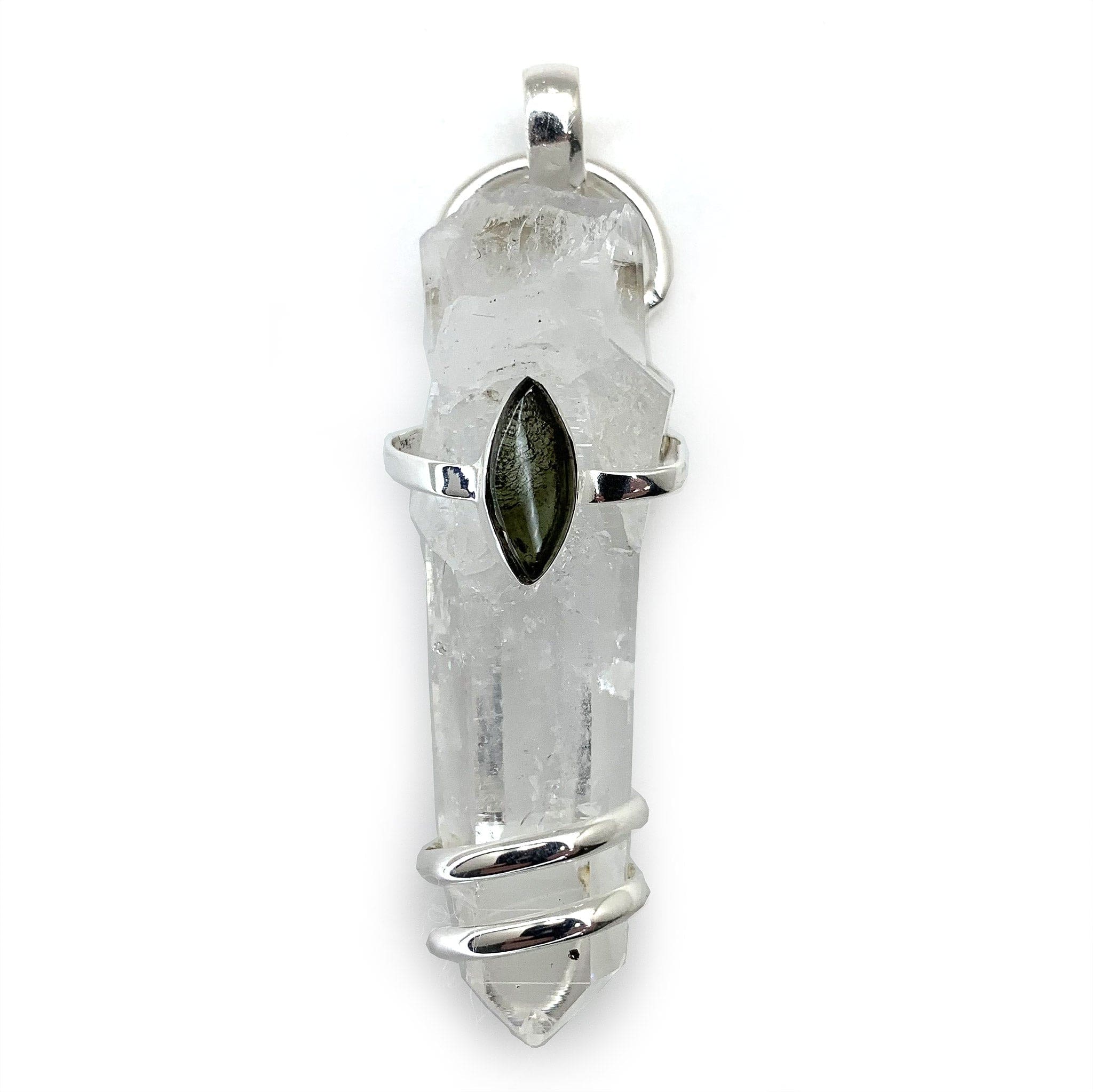 Clear Quartz With Moldavite Sterling Silver Pendant