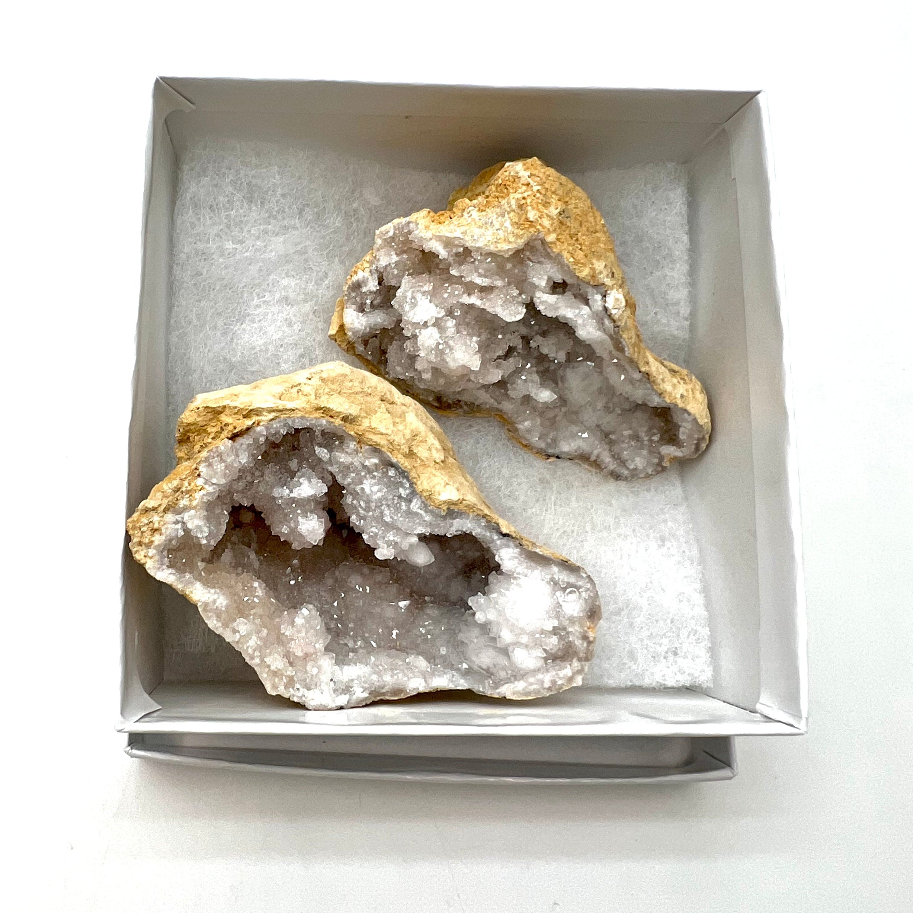 Natural Sugar Quartz Crystal Geode Pair