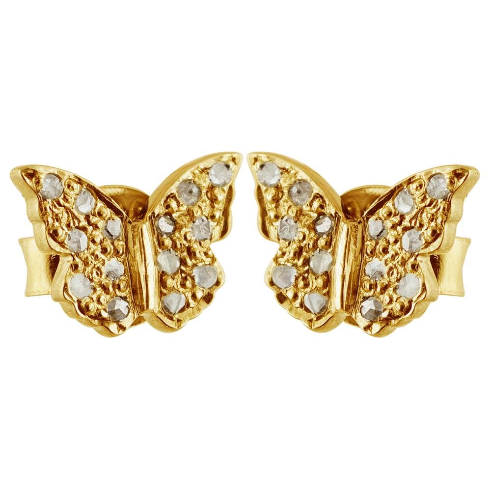 Butterfly Diamond Pave Stud Earrings in Gold 22K Plate