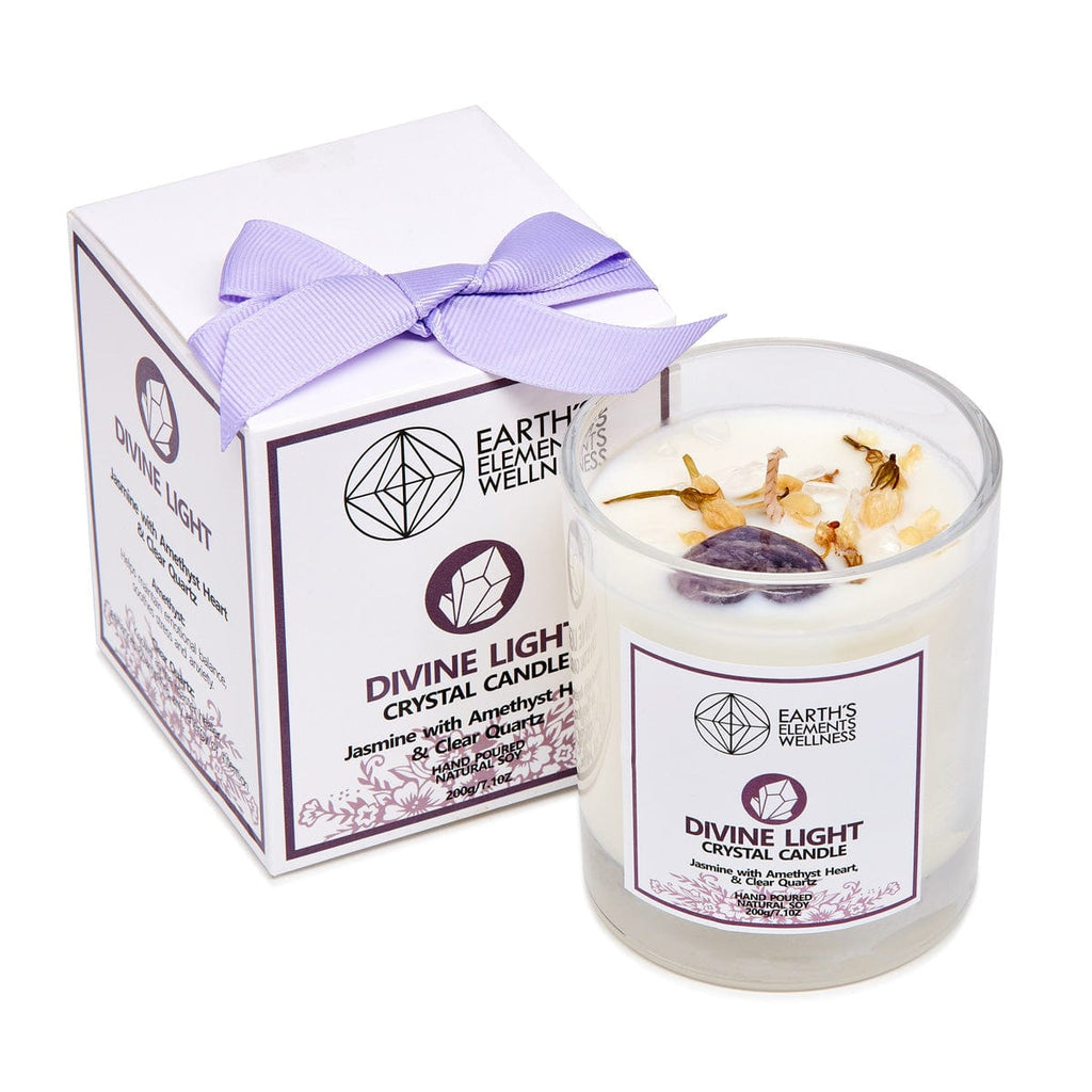 Jasmine Divine Light Crystal Candle with Amethyst and Clear Quartz
