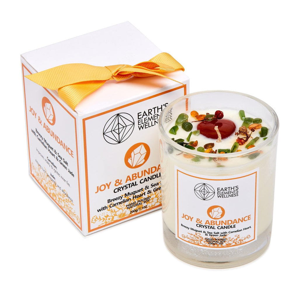 Joy and Abundance Natural Soy Crystal Candle with Carnelian and Jade