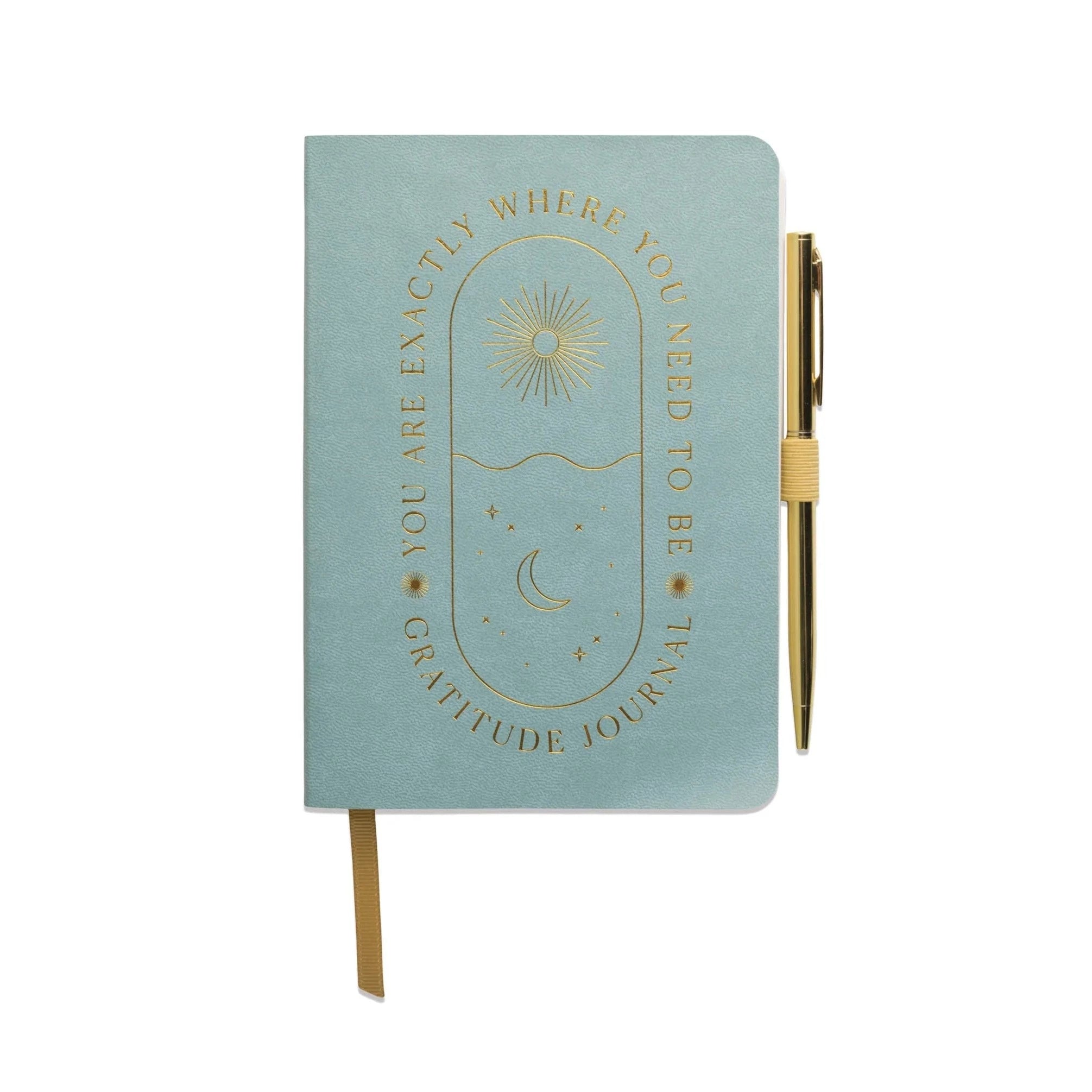 Green Gratitude Journal with Gold Pen