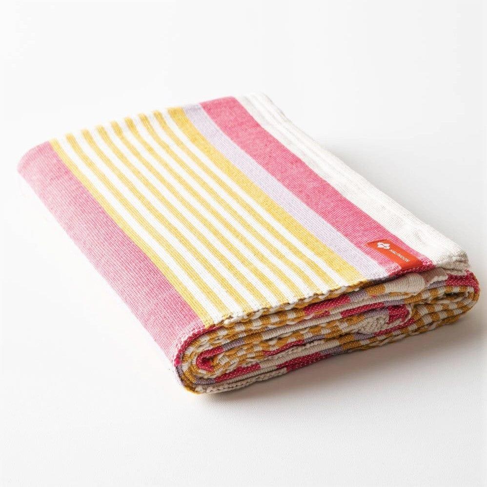 Cotton Yoga Blanket in Beach Stripe Coral