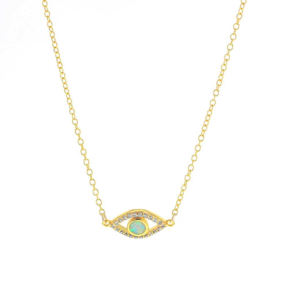 Pharaoh's Evil Eye Opalite and CZ Gold Vermeil necklace