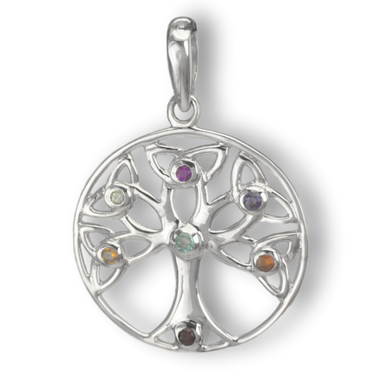 Chakra Gemstone Celtic Tree of Life Sterling Silver Pendant