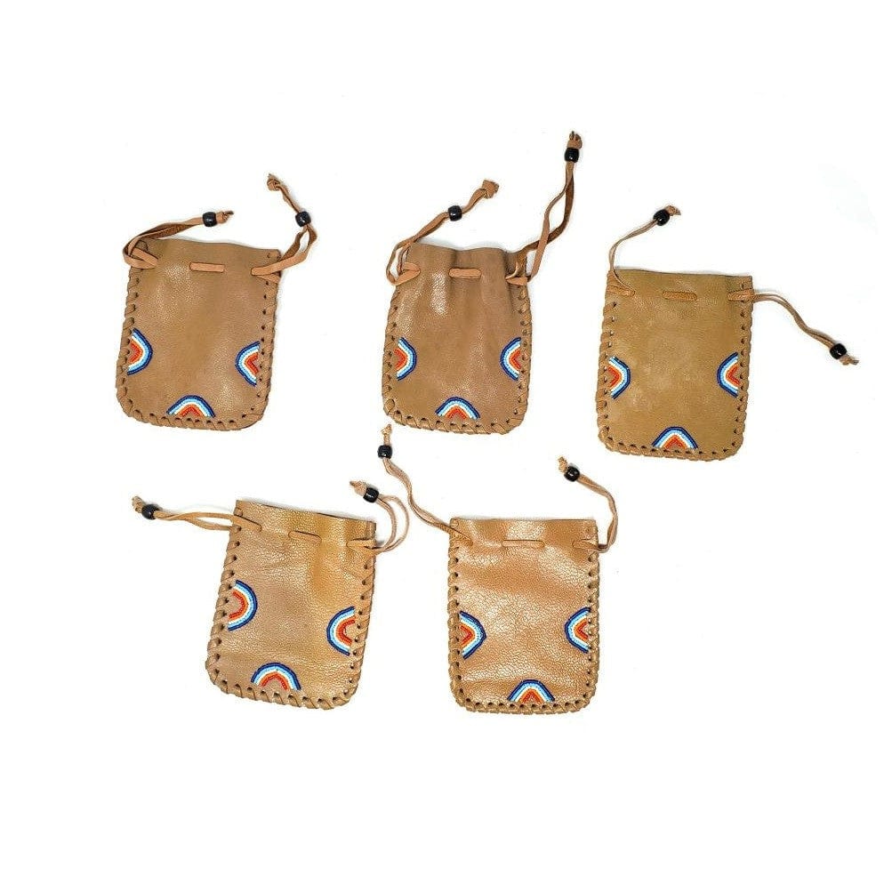 Beaded Leather Drawstring Pouch