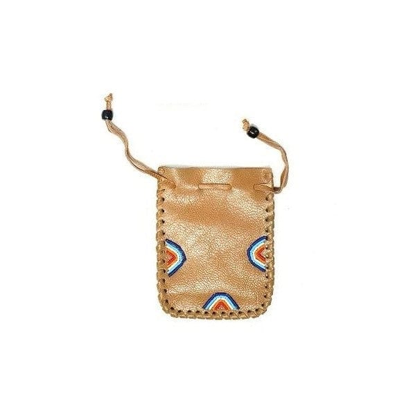 Beaded Leather Drawstring Pouch