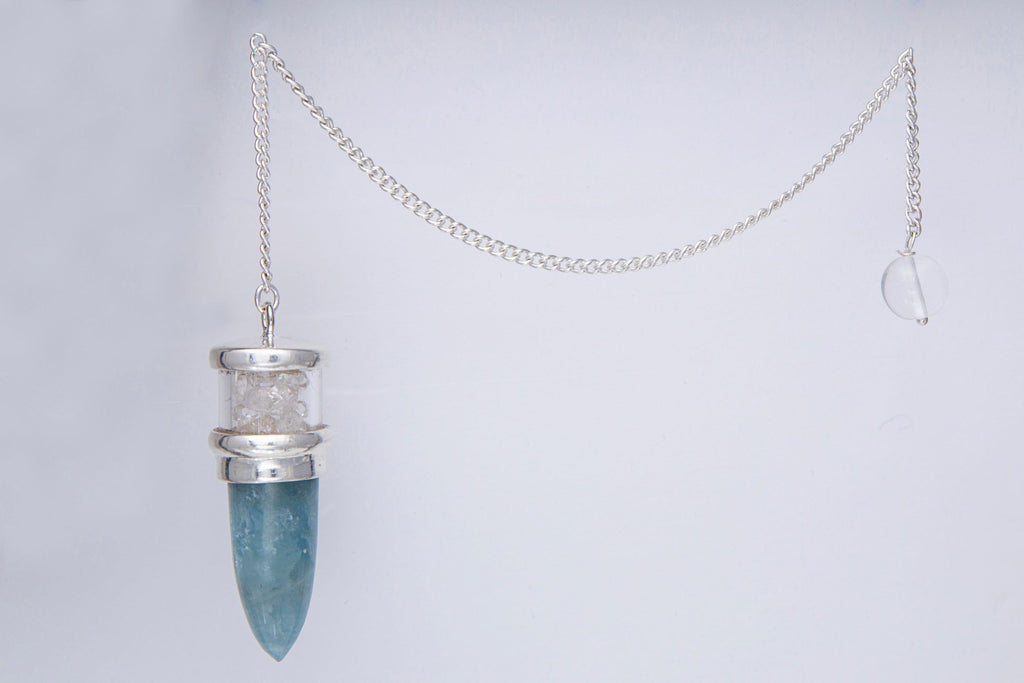 Aquamarine and Herkimer Diamond Sterling Silver Pendulum
