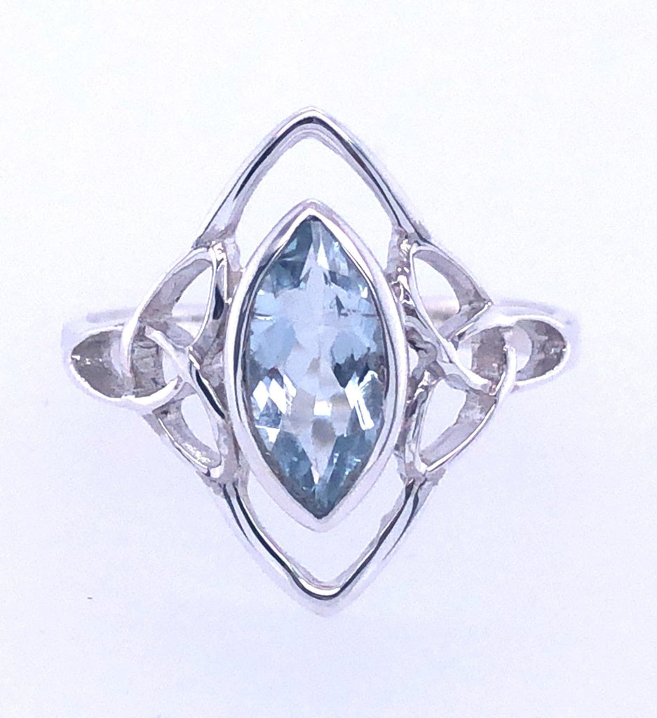 Celtic Trinity Knot Faceted Aquamarine Sterling Silver Ring