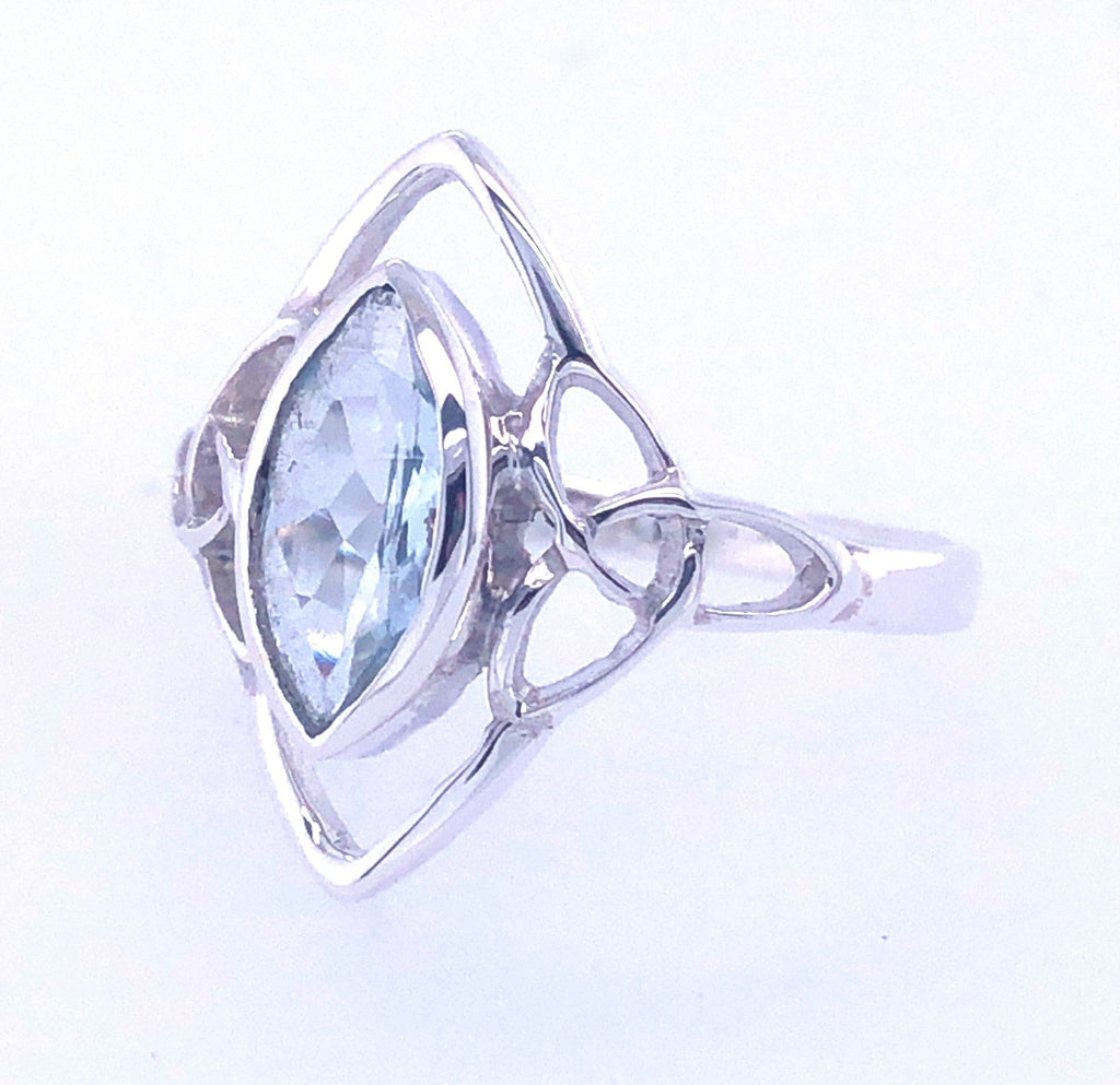 Celtic Trinity Knot Faceted Aquamarine Sterling Silver Ring