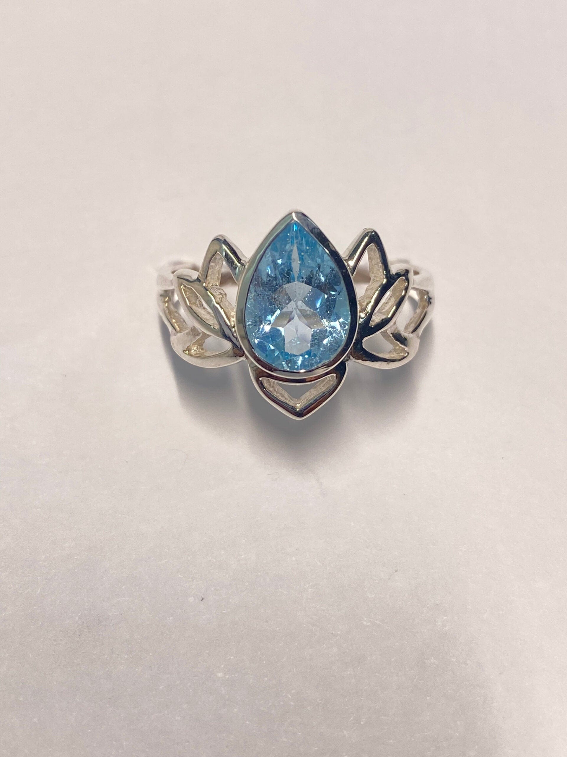 Blue Topaz Lotus Ring