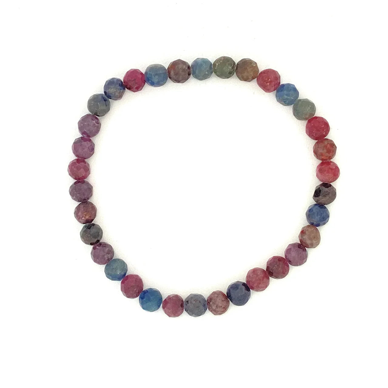 Ruby and Sapphire Authentic Gemstone Bead Stretch Bracelet