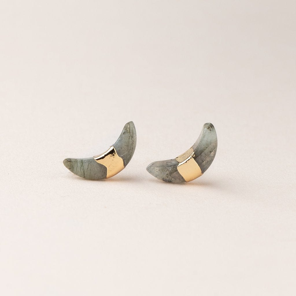 Labradorite Gold Crescent Moon Earrings