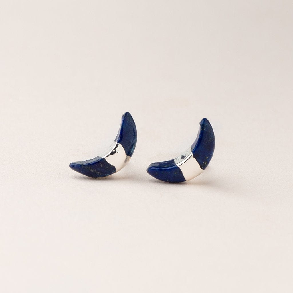 Lapis Silver Crescent Moon Earrings