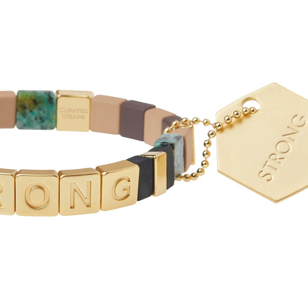 African Turquoise & Jasper 'STRONG' Gold Empower Bracelet