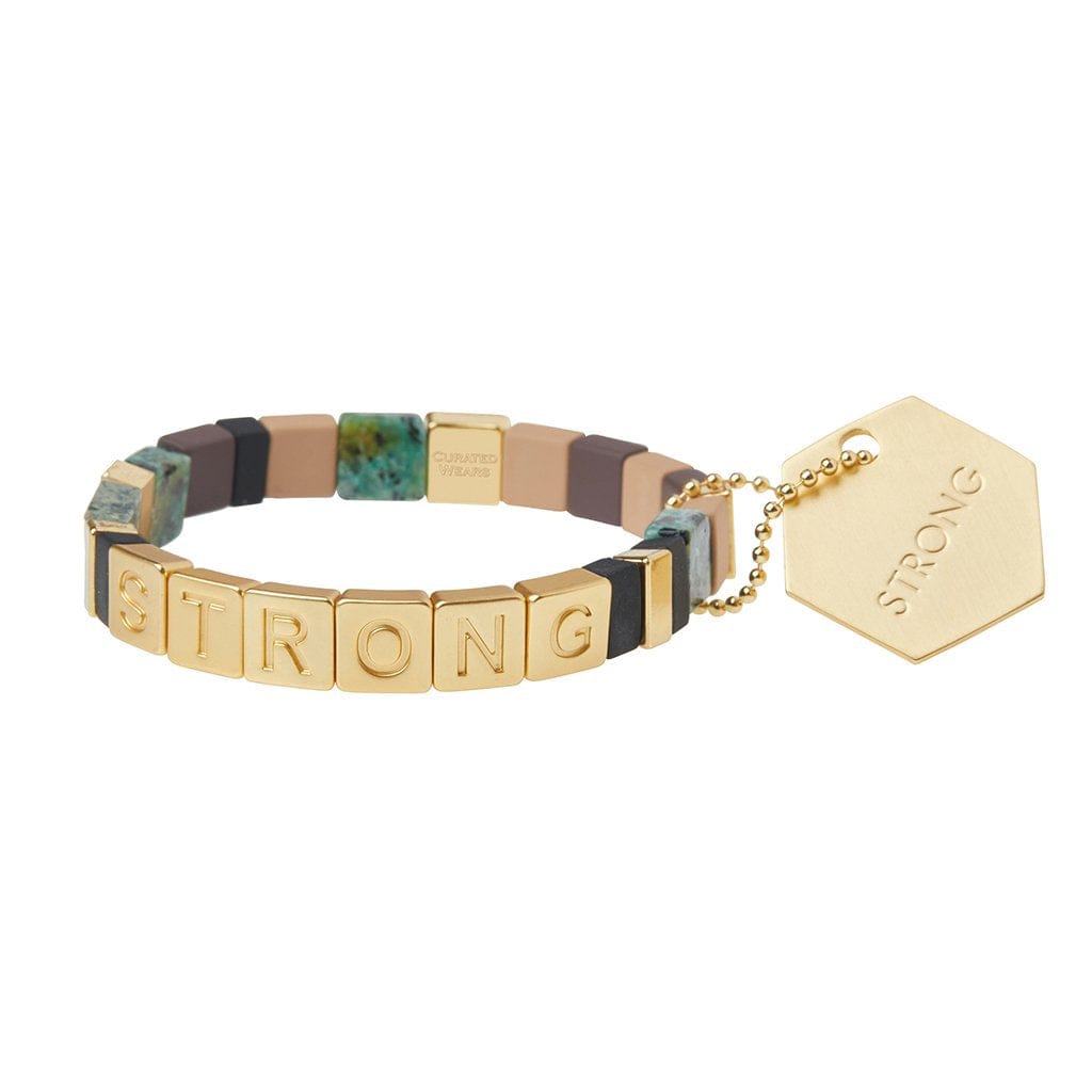African Turquoise & Jasper 'STRONG' Gold Empower Bracelet