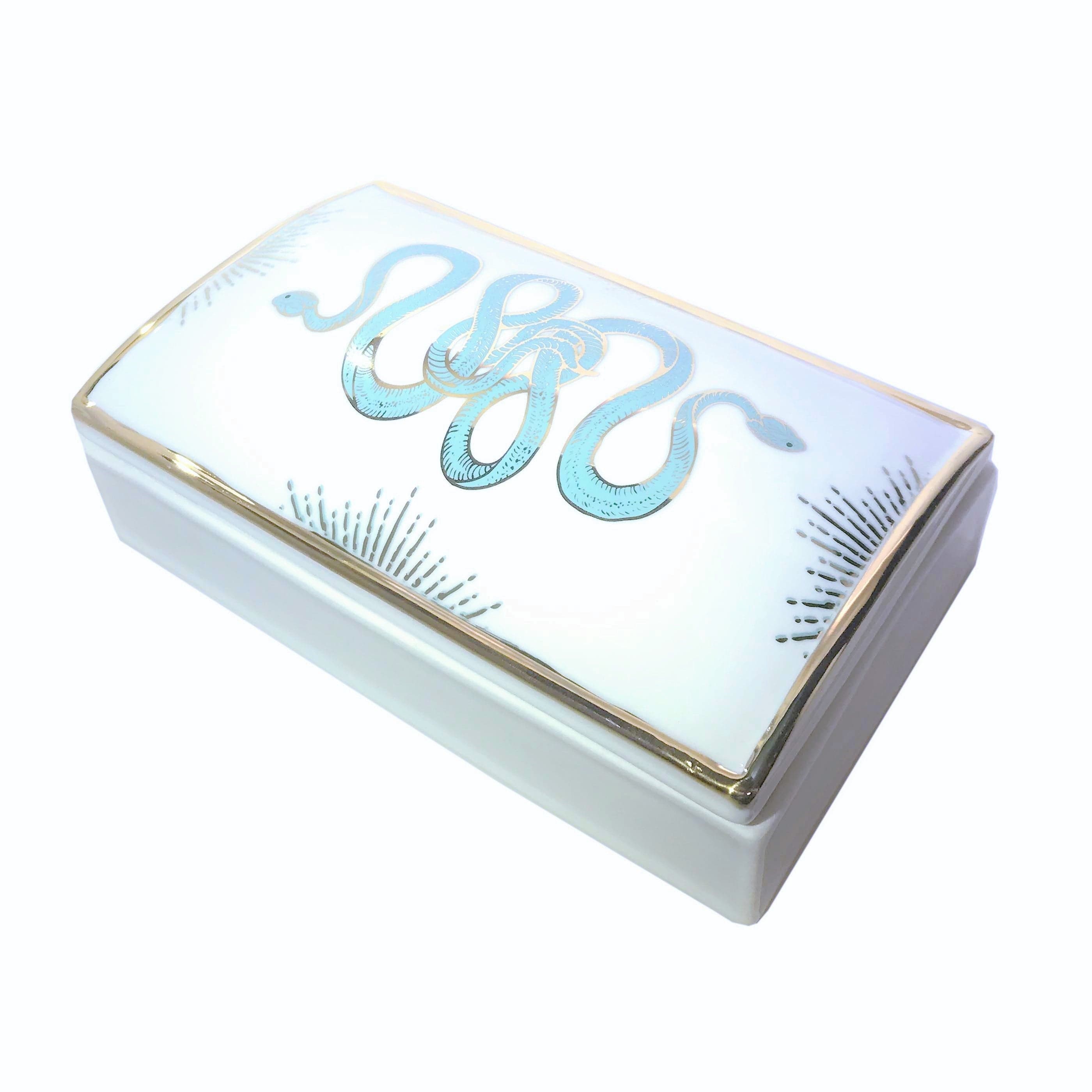 Ceramic Snake Box with Gold Details