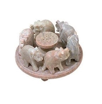 Lucky Elephants Soapstone Incense Holder