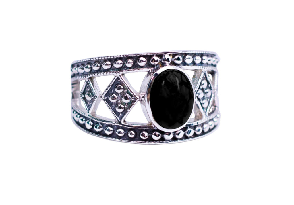 Black Onyx Tribal Ring for Protection