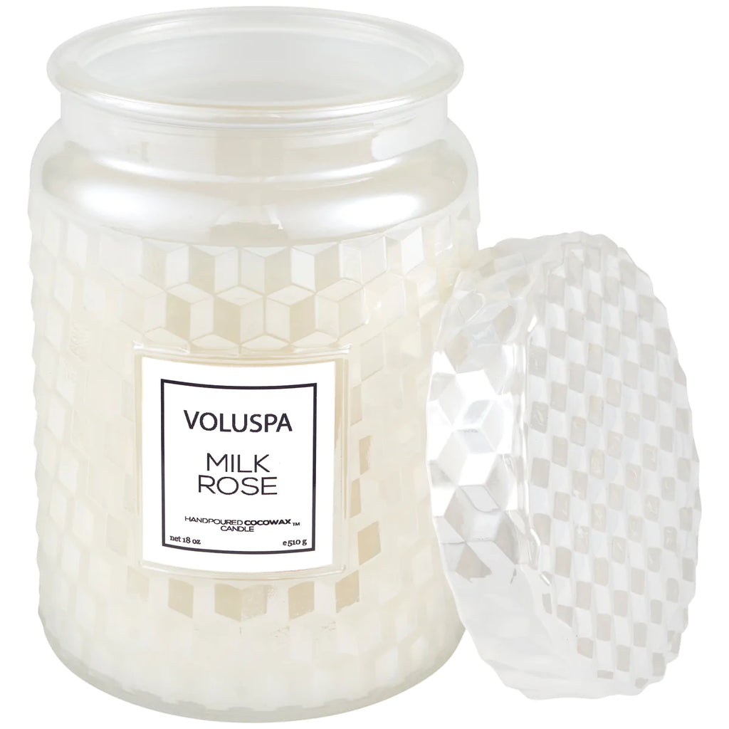 Milk Rose Large Embossed Glass Candle