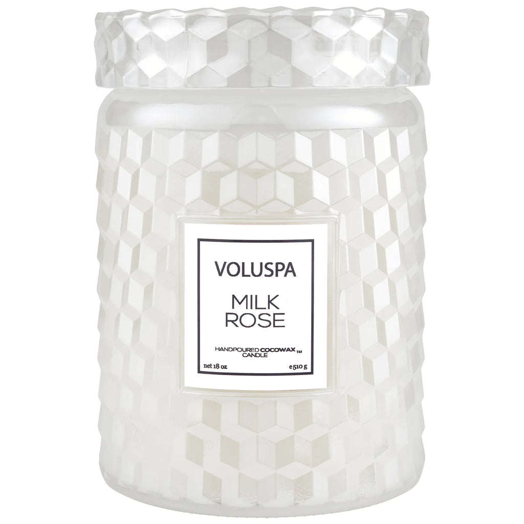 Milk Rose Large Embossed Glass Candle