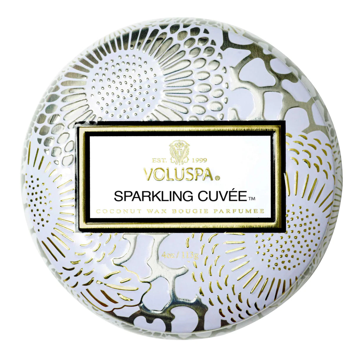 Voluspa Sparkling Cuvee Mini Tin Candle Top View