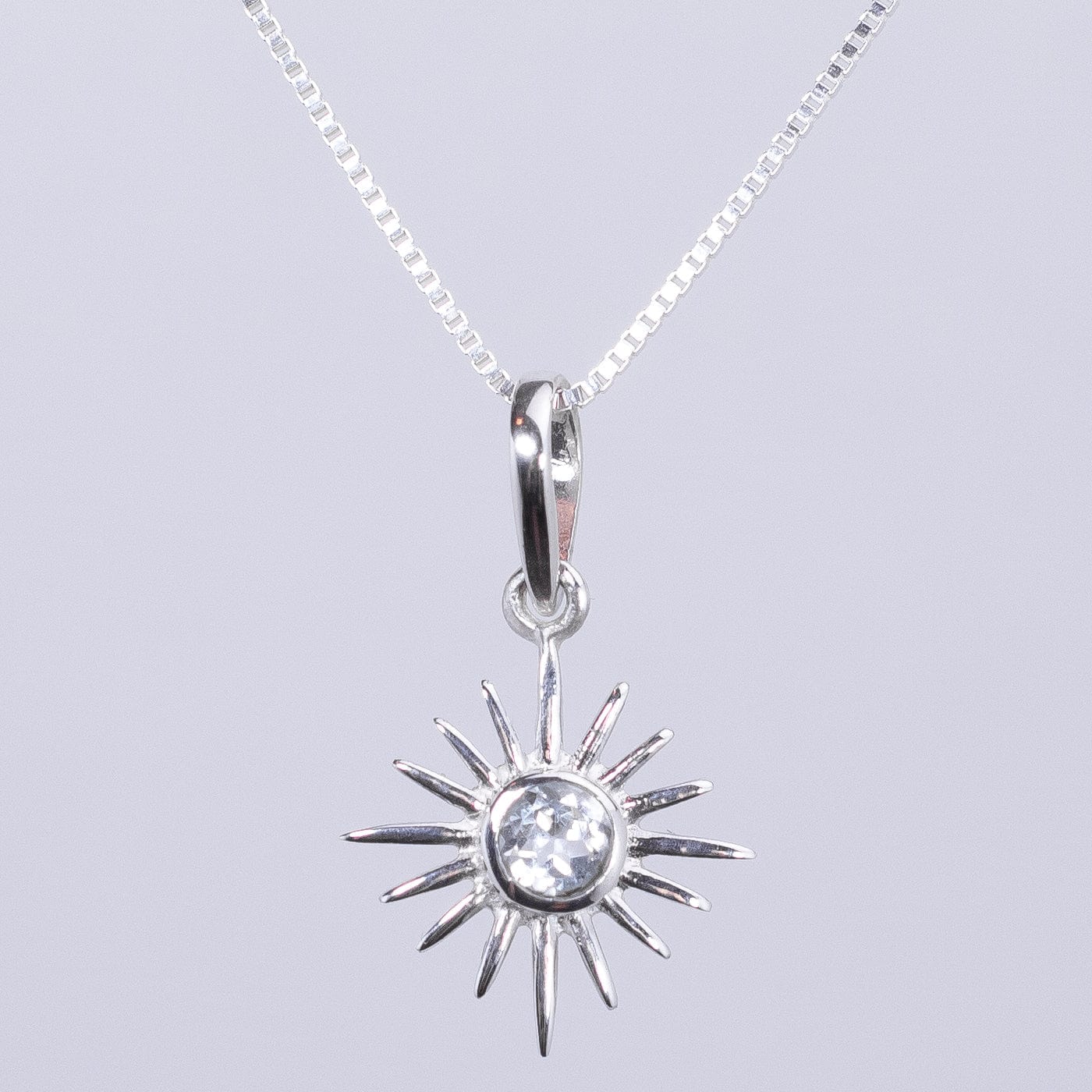 White Topaz Sun Sterling Silver Pendant for April Birthdays