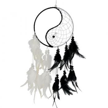 Black and White Yin and Yang Dream Catcher with Black and White Feathers