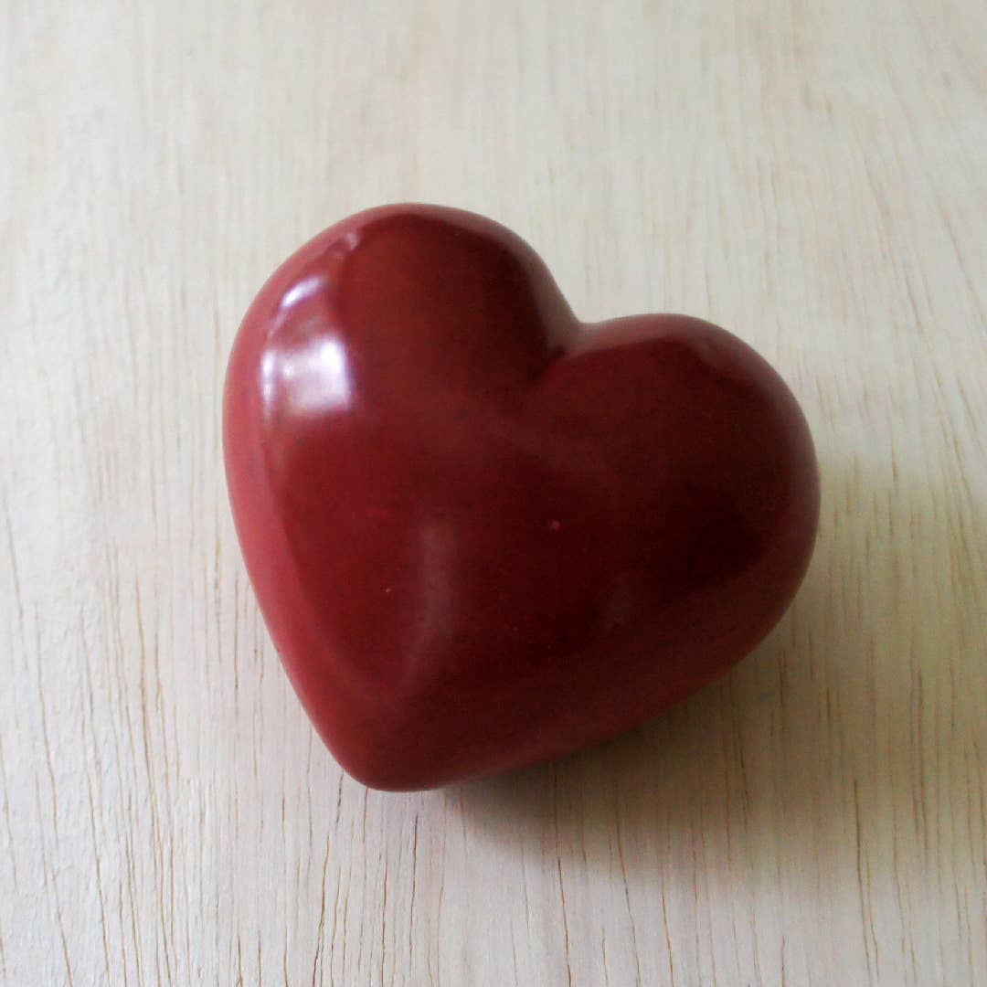 Large Red Heart Paperweight Carved in Soapstone