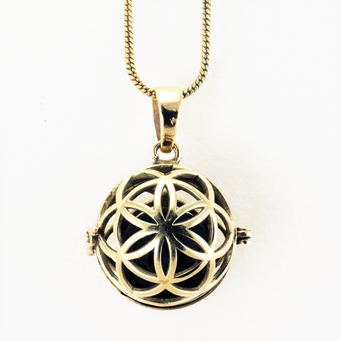 Brass Seed of Life Diffuser Necklace With Lava Stone